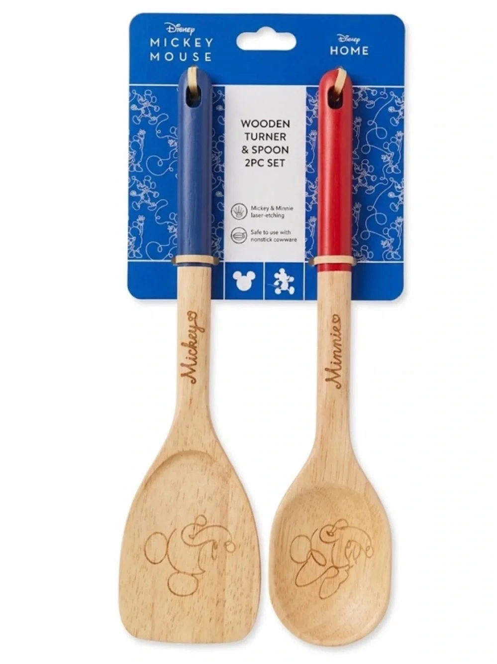 Disney Mickey Mouse & Minnie Wooden Turner & Spoon 2PC Set